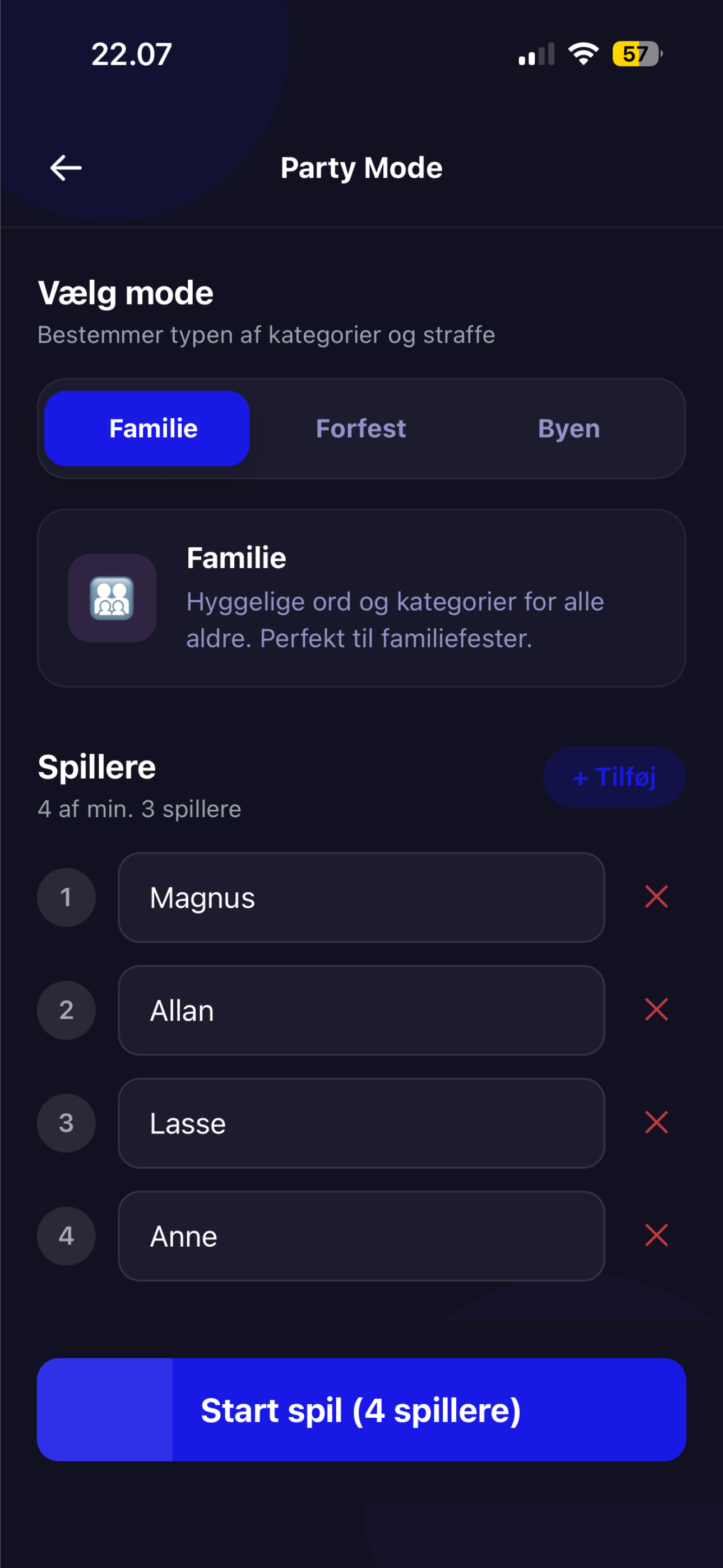 Setup skærm